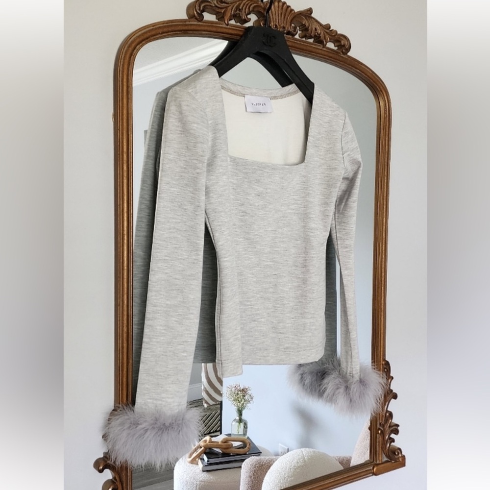 Sleeper Long Sleeve Feather Trimmed Top